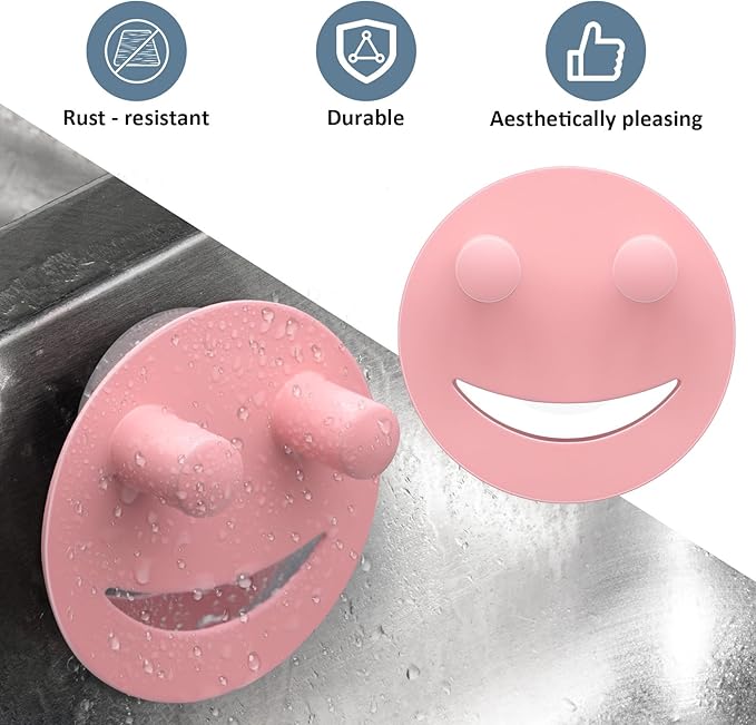 Yoshiky Stainless Steel Smiley Face Sponge Holder, Silver Sink Caddy Organizer Storage with Suction Cup for Kitchen, Kitchen Accessories Decor Scrubber-Pink