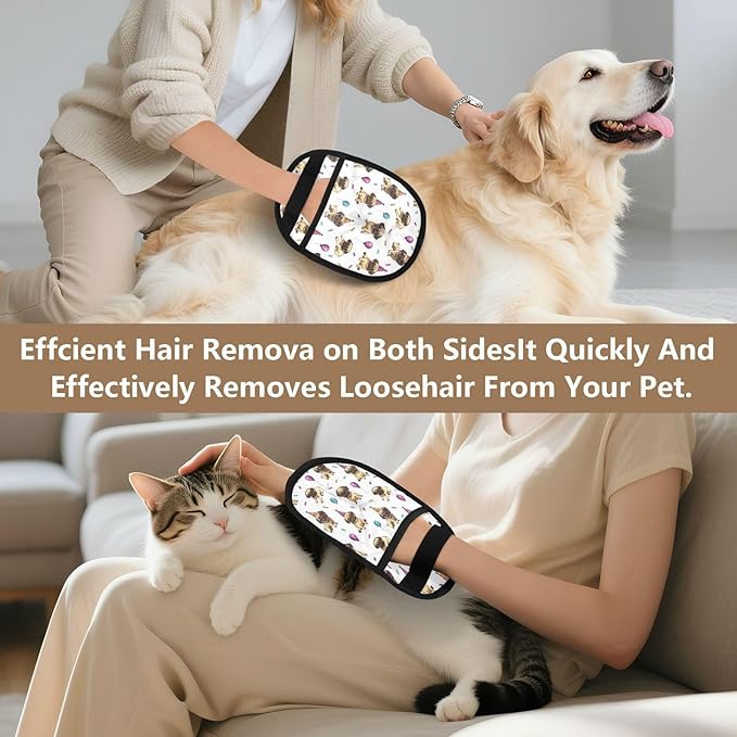 CHPGPUG Cute Cartoon Pug Pet Hair Removal Glove for Cats & Dogs Reusable Pet Hair Removal Glove pet Hair Electrostatic Gloves