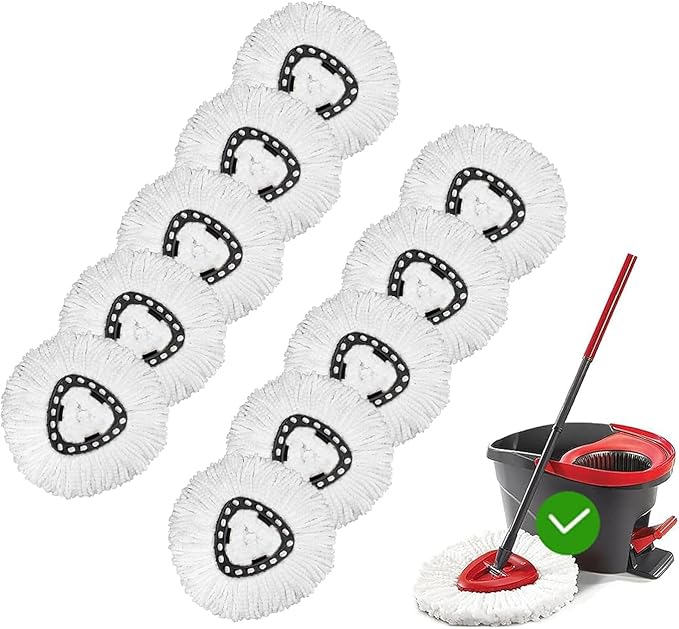 [10 Pack]Mop Heads Replacements, Spin Mop Replacement Head Deep Cleaning Machine Washable and Easy-to-Replace,Spin Mop Refill Replacement Head 100% Microfiber,Mop Head for O-Ceda EasyWrin(White)