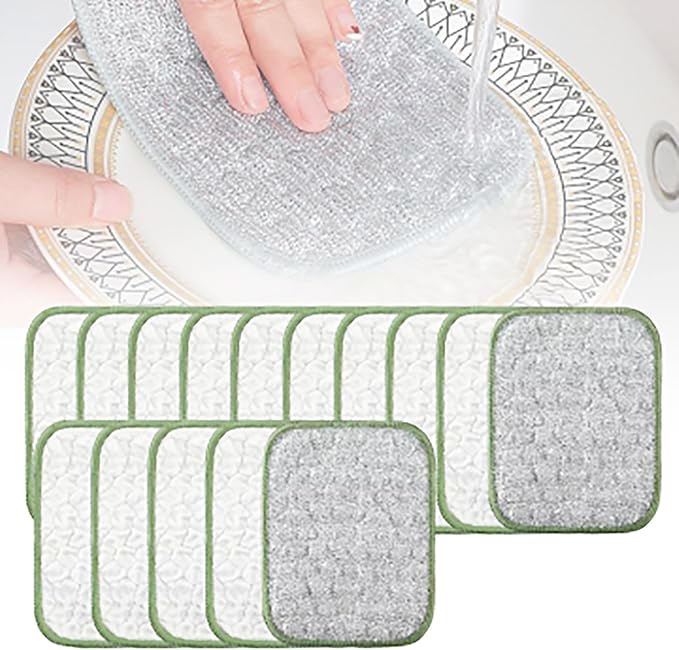 Double-Side Scratch-Free Wire Dishcloth, Multipurpose Wire Dishwashing Rags for Wet and Dry Non Scratch Dishcloth Rag, Reusable Metal Scrubbing Pads Sponge Cloths for Kitchen Cleaning (15pcs)