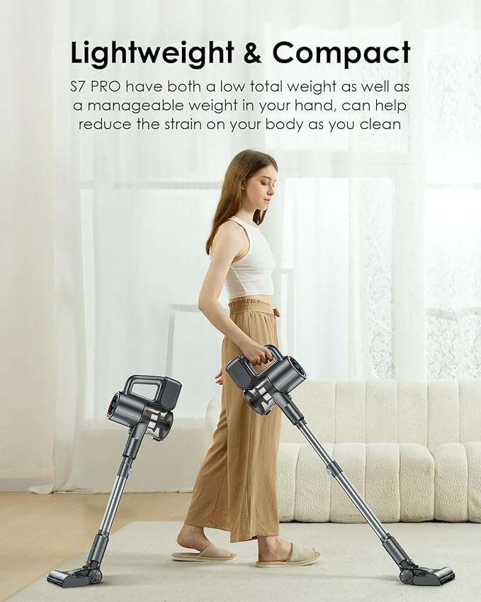 Cordless Vacuum Cleaner, 500W/40KPA Lightweight Stick Vacuum up to 40 mins Runtime, LED Display and Green Headlights, 6-Stages Filtration, Self-Standing Vacuum for Home Hard Floor, Carpet and Pet Hair