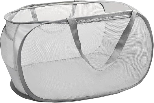 Upgraded Collapsible Laundry Baskets, Durable Pop Up Laundry Hamper, 4th Generation Mesh Laundry Bags with Reinforced Handles & Side Pocket for Laundry, Home Storage, Bathroom, Travel, Dorm