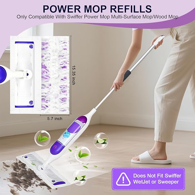 42 Count Disposable Power Mop Pads, 5X Cleaning Power Mop Refills for Swiffer Power Mop, Unscented 14-Layer Thickened Wood Mop Refill Pads for Surface Floor Cleaning