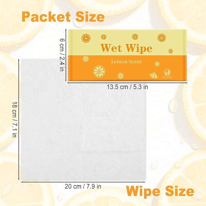 Hand Wipes Travel Size, 50 Pcs Wet Wipes Individually Wrapped for Barbecue, Seafood Boil Party, Restaurant, Lemon Scent