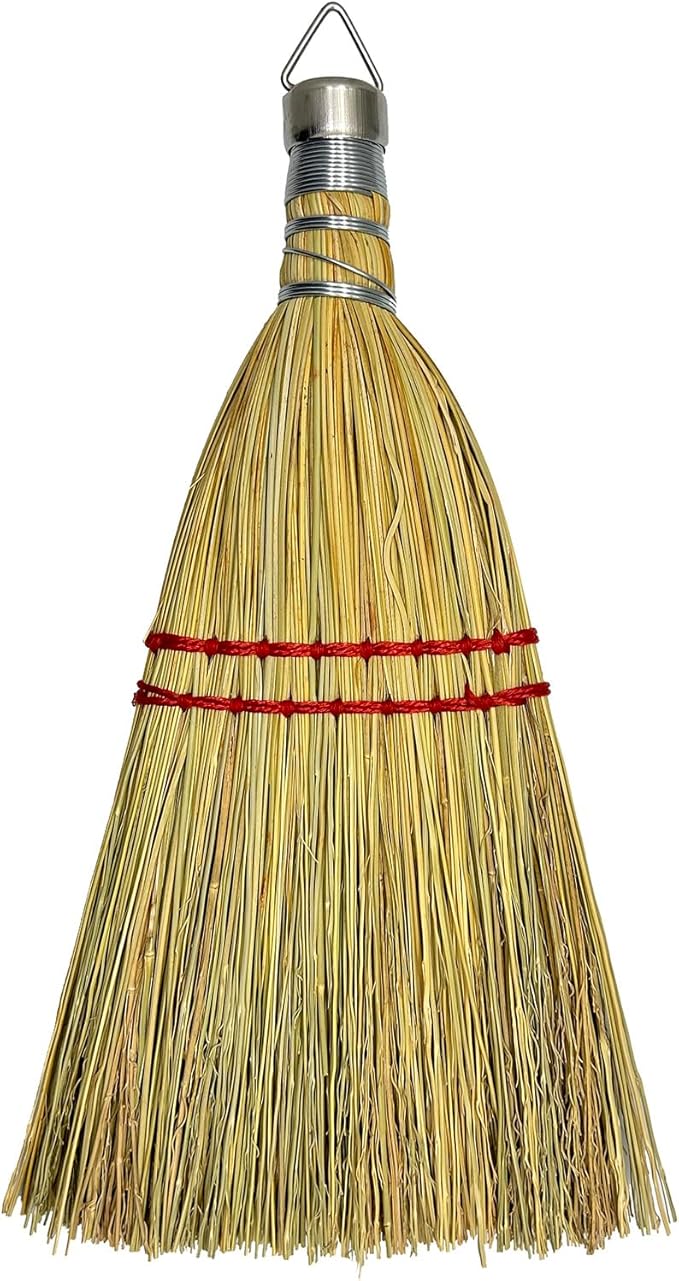 12 Inch Corn Handmade Broom Mini Whisk Made of Natural Corn Broom Straw with a Solid Metal Hang Design for Outdoor Car Porch Debris Dust Dirt Driveways Sidewalks Halloween
