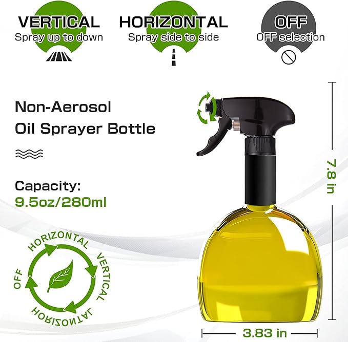 Oil Sprayer for Cooking, 9.5oz Oil Dispenser, Non-Aerosol for Olive Oils, Reusable Oil Vinegar Spritzer Sprayer for Air Fryer, Kitchen, Salad, Baking, BBQ, Frying(Red)