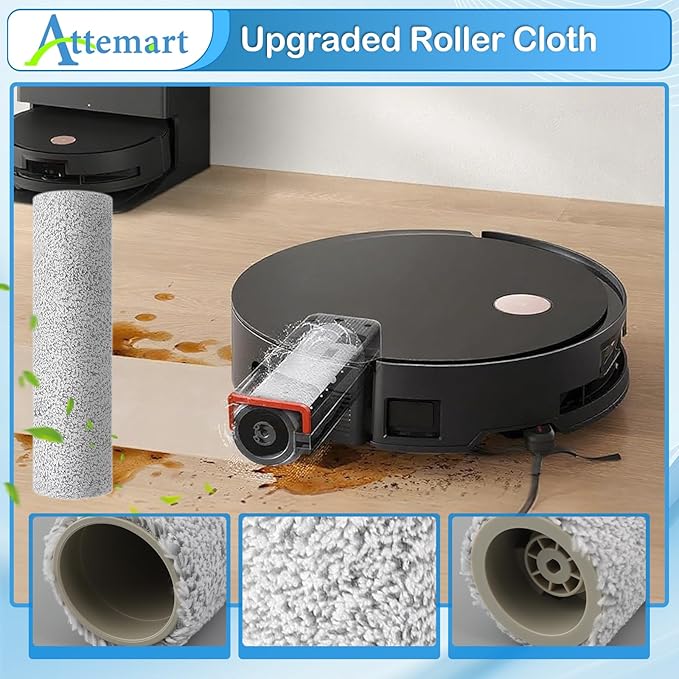 Attemart Replacement Parts for Ecovacs Deebot X8 Pro Omni, X8 Omni Robot Accessories for Yeedi S14 Plus Vacuum Kit, 1 Main Brush, 2 Roller Mop Pad, 4 Filters, 4 Dust Bags, 6 Side Brushes, 19 Pack