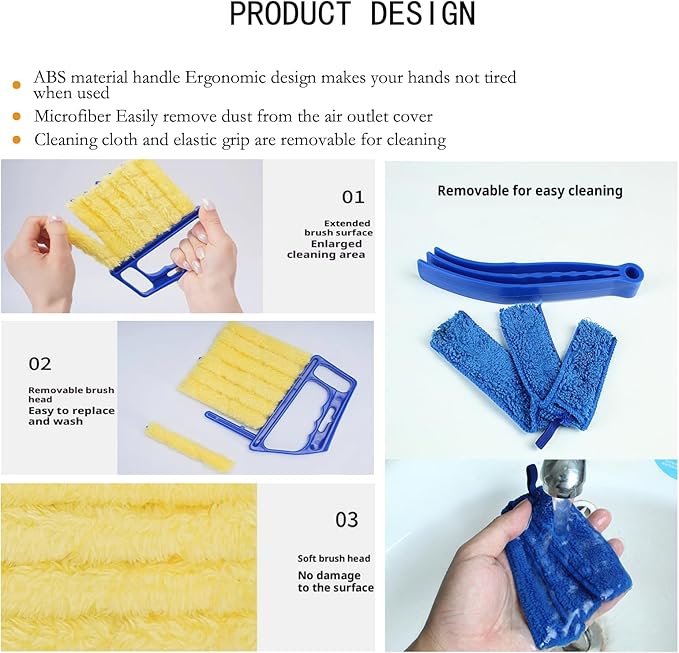 Blind Cleaner Duster Tool, Blinds Cleaner Tool, Extra Washable Blind Duster Sleeve - Microfiber Louver Cleaning Tool for Vents, Air Vent Cleaner and Dusting(2-Pack)