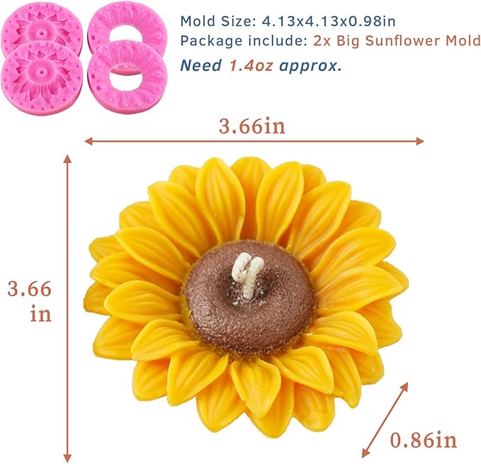 Wehous 2PCS Large Sunflower Silicone Molds, 3D Flower Silicone Molds for Chocolate Fondant Cake Decoration, Flower Soap Wax Candle Polymer Clay Molds for Handmade Art Craft Baking Tool