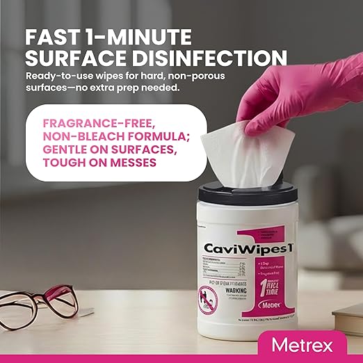 Metrex CaviWipes1 Surface Disinfectant Towelettes – Durable Non-Woven Disinfecting Wipes for Hard, Non-Porous Surfaces, Pre-Saturated with CaviCide1 – 6" x 6.75", 160 Wipes per Canister (Pack of 1)