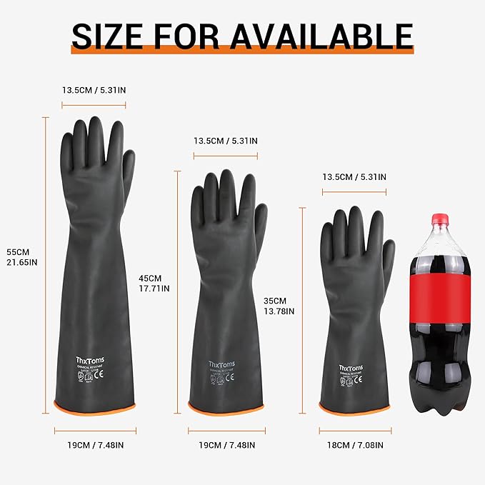 ThxToms Chemical Resistant Gloves,Heavy Duty Long Rubber Gloves,Puncture Resistant, Resist Acid,Oil,Alkali, Waterproof for Industrial Cleaning, Medical, Gardening,18", 1 Pair