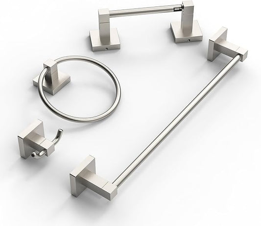 Ruacq 4pcs Bathroom Hardware Set-Toilet Paper Holder-Towel Ring -Towel Hooks for bathrooms-18 Inch Towel Bar Stainless Steel Wall Mounted, Bathroom Accessories Set (Brushed Nickel)