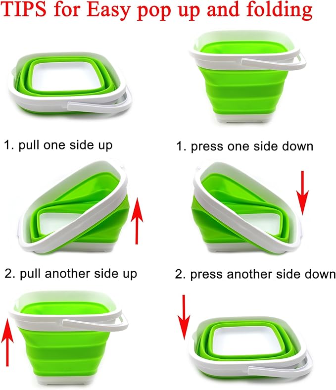 SAMMART Set of 2-11L (2.9 Gallon) Collapsible Rectangular Handy Basket/Bucket (2, Green)