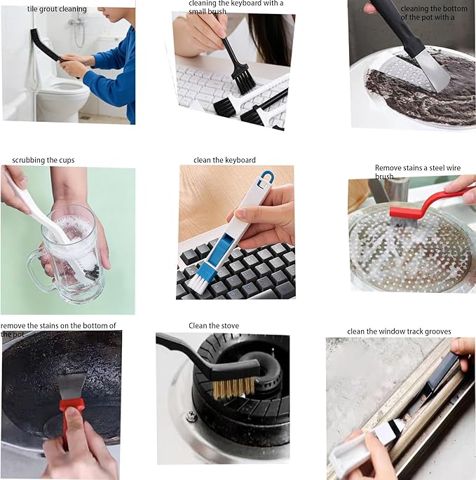 Htydjd 17Pcs Crevice Cleaning Brush Tool Multifunctional Hard Bristle Gap Cleaning Supplies for Bathroom Grout Sink Bathtub Shower Corner Kitchen Toilet Window Track Brushes Small Spaces