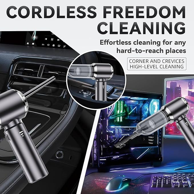 paeudomrf Car Vacuum Portable Cordless, 19000Pa Mini Vacuum Cleaner High Power 4-in-1 Compressed Air Duster Blower Pump Small Handheld Vacuum Cleaner Cordless Rechargeable for Car Home Office Desk