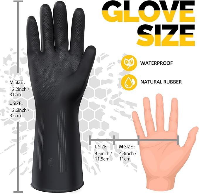 Chumia 8 Pairs Chemical Resistant Latex Gloves Heavy Duty Black Rubber Gloves Cleaning Protective Safety for Car Home Lab(Medium)