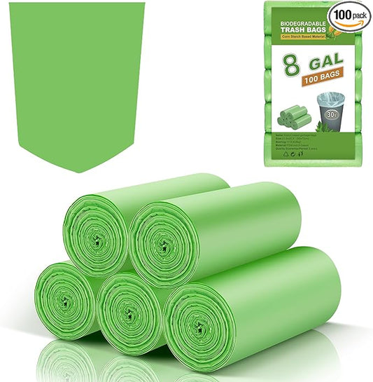 8-Gallon Trash Bags Biodegradable Unscented - Inwaysin Medium Size Garbage Bags 100 Count Bulk Strong Thick Recycling Rubbish Bag Wastebasket Liners for Kitchen Batchroom Outdoor Camping