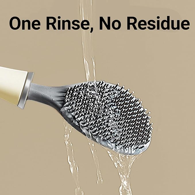 Flexible Silicone Toilet Brush and Holder Set Wall Mounted, Auto Closing TPR Brush Head for Deep Cleaning, Space Saving Bathroom Essentials with Adhesive Mounts (No Drilling) (1, White Milk)