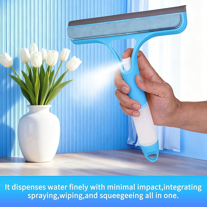 3-in-1 Window Cleaning Scraper Set, Multi-Functional Spray Glass Scraper Cleaning Tool with Window Cloth and Hook, Suitable for Glass Doors/Windows, Mirror Scrapers, and Brushes