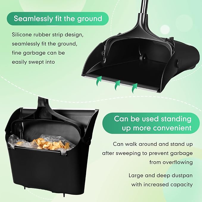 Weewooday 8 Pieces Commercial Lobby Dustpan Plastic Upright Dust Pan with Long Handle Metal Upright Dustpan Heavy Duty for Restaurants Commercial Lobby Garage Home and Outdoors Use (Black)
