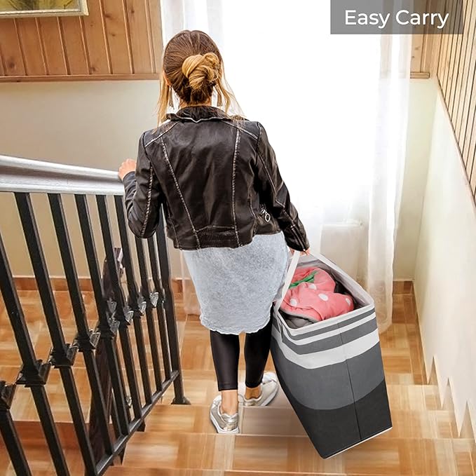 HomeHacks Large Laundry Basket, Waterproof, Freestanding Laundry Hamper, Collapsible Tall Clothes Hamper with Extended Handles for Clothes in The Dorm and Family Gradient Grey,88L