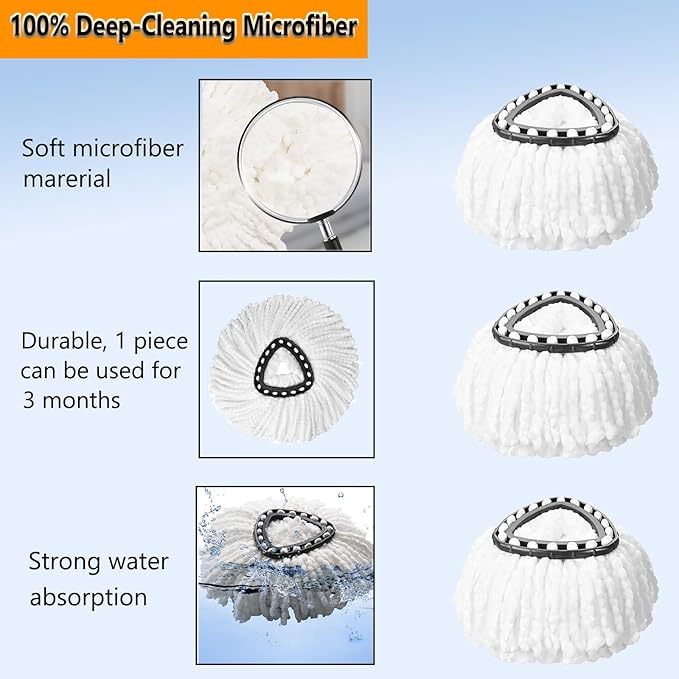 5-Pack Spin Mop Replacement Heads for O Cedar, 100% Microfiber Mop Head Replacement Fits Triangle Mop Replace, Easywring 1-Tank System, 360 Degree Spin Refill for Easy House Cleaning Floor Mopping