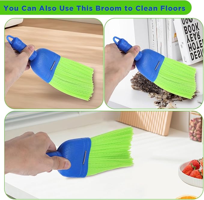 4 Pcs Whisk Broom, Poly Fiber Handheld Brush with Hanging Hole, Outdoor Car Hand Broom for Cleaning Indoor Porches, Floors, Decks, Driveways, Dust, and Dirt