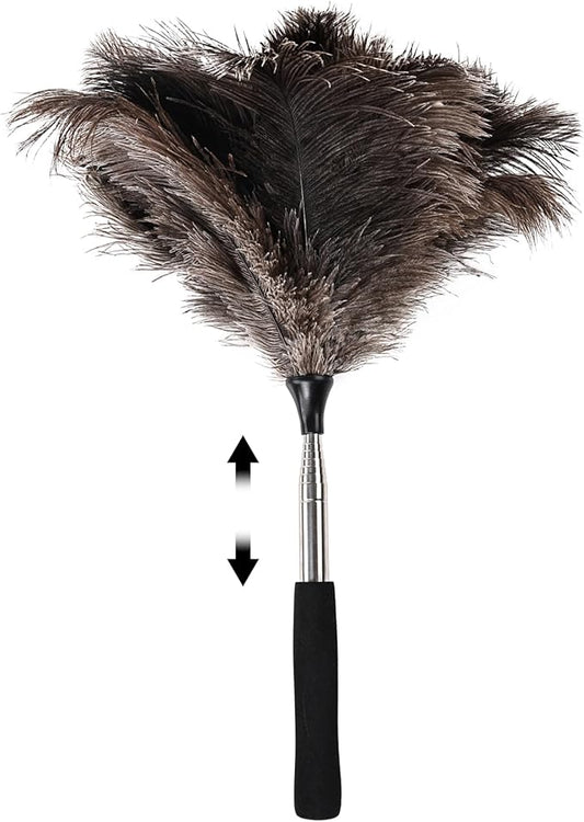 MehelloFeather Ostrich Feather Duster 16.5-47Inch Reusable Fluffy Natural Detachable Ostrich Feather Duster Used for Household Cleaning and High-Altitude Cleaning (1PCS)
