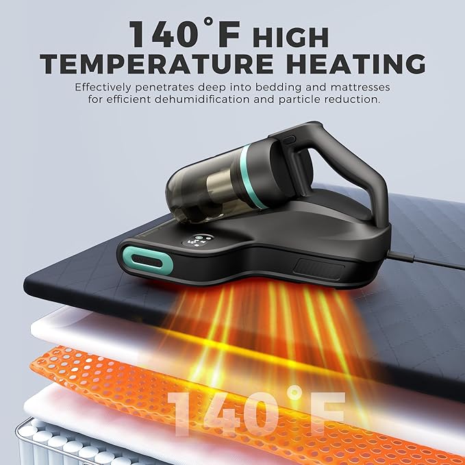 HAUSHOF Mattress Vacuum Cleaner, 15Kpa Bed Vacuum Cleaner with 275nm UV-C Light, 140°F Heat, Aromatherapy, HEPA Filter, Dual Dust Cups, Versatile Handheld Vacuums for Bed, Sofa, Couch, Crib
