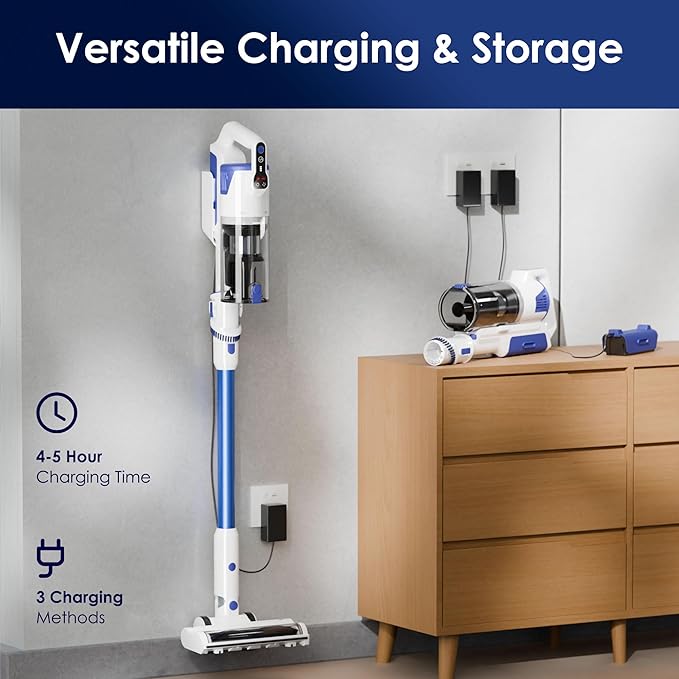 whall Cordless Vacuum Cleaner, 45KPA 88,000RPM Vacuum Cleaners for Home with LED Display, Self-Standing & Anti-Tangle, Lightweight Stick Vacuum for Pet Hair Carpet Hard Floor, Azure
