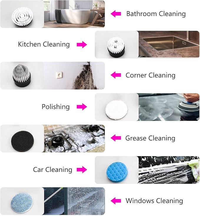 Electric Spin Scrubber, FARI Cordless Cleaning Brush with 7 Replaceable Brush Heads, Tub and Floor Tile 360 Power Scrubber Mop with Adjustable Handle for Bathroom Kitchen Car (White)