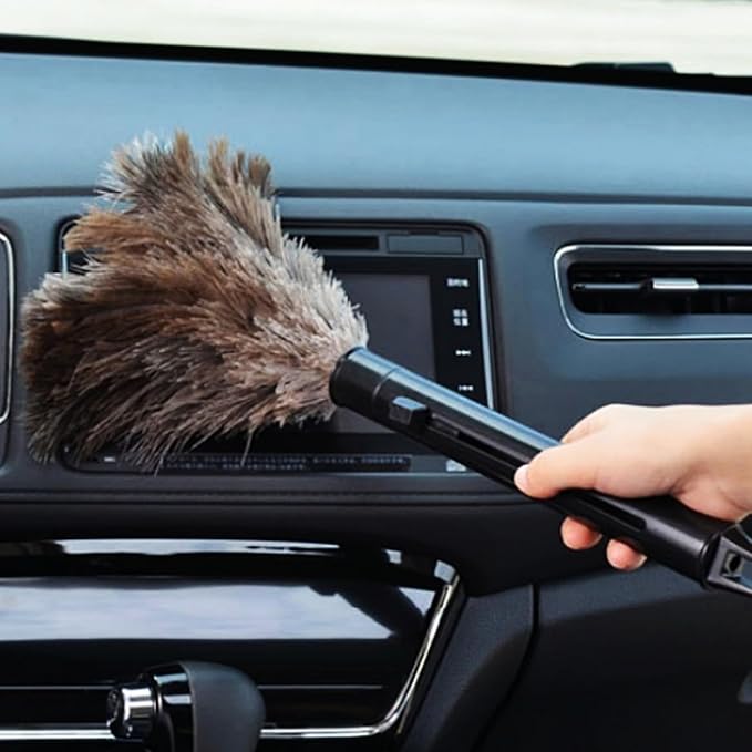 Goaste 2 Pack Ostrich Feather Duster, 10 Inch Fluffy Natural Feather Duster, Soft-Feather Mopping with Plastic Handle, Extensible Ostrich Feather Cleaning Supplies for Keyboard, Home, Car, Office
