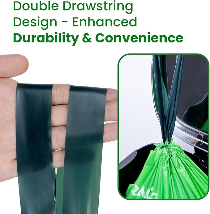 TERRACOR 6 Gallon Compostable Trash Bags Drawstring, Heavy Duty Extra Thick 1 Mil, 35 Bags, Tall Kitchen Food Scrap Waste Bag, ASTM D6400
