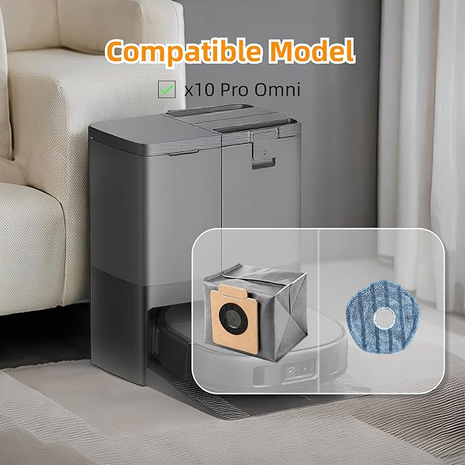 12 Pcs X10 Pro Omni Replacement Parts for eufy X10 Pro Omni Robot Vacuum with Self-Empty Station Robot Vacuum Cleaner Bags,Includes 6 Dust Bags+6 Mop Pads