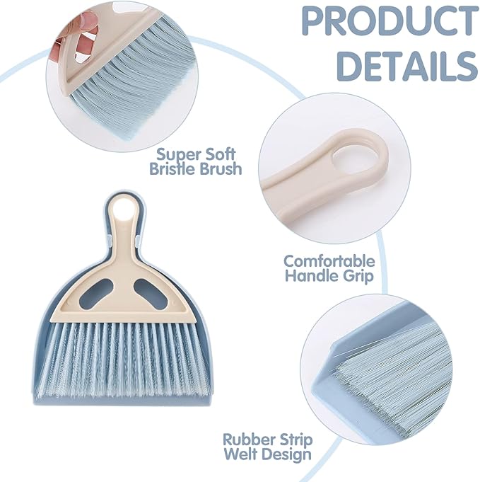 6 Pcs Small Dustpan and Brush Set, Whisk Broom Dust Pan with Handle, Nesting Tiny Dust Pan with Brush Mini Hand Broom and Dustpan Set for Cleaning Home, Classroom, Countertop, Keyboard, Car & Pet Nest