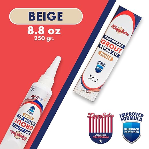 ZippySolve Tile Grout, Repair Kit, Restore & Renew Tile Joints Line, Fast Drying Tile Grout Paint Squeeze Tube for Bathroom Shower Kitchen Floor, Waterproof (8.8 oz, Beige)