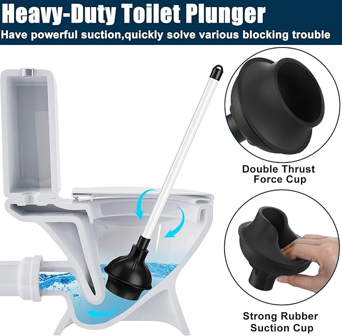 Hushee 8 Pcs Toilet Plunger Bulk Heavy Duty for Bathroom Double Thrust Force Cup Commercial Toilet Bowl Plunger Pump Clogged Solution for Bathroom Hotel Stores