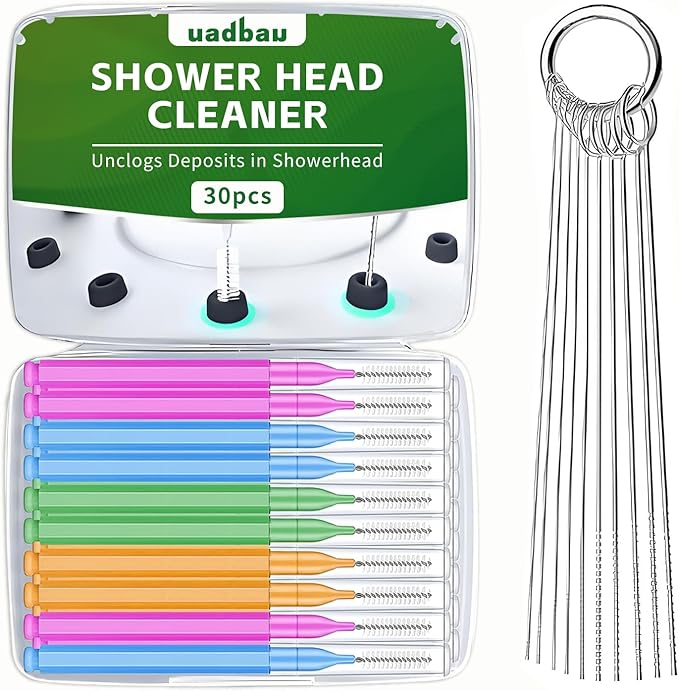 uadbau Shower Head Cleaner Tool Set, Multi-Size Shower Head Cleaning Brush for Small Hole Anti-Clogging Nozzle with Storage Boxes, Picks Fitting Nozzle Unclogger for Household Bathroom (30 Pcs)