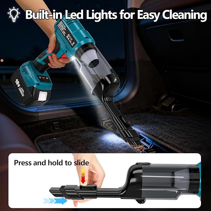 Adisipsoarin Cordless Vacuum Cleaner for Makita 18V Battery, Electric Handheld Vacuum Cleaner with 105AW Powerful Suction, Portable Vacuum Cleaner for Floor, Carpet, Car, Home (Battery Not Included)