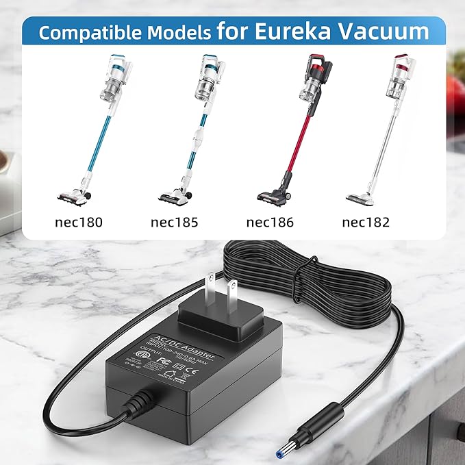 Charger for Eureka RapidClean Pro, Power Cord for Eureka Stylus Lightweight Cordless Vacuum Cleaner NEC180 NEC182 NEC185 NEC186
