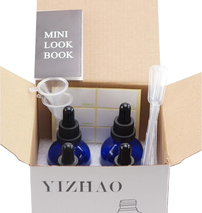 YIZHAO Black Glass Dropper Bottle 4oz, Tincture Bottles with Glass Dropper, for Essential Oils, Aromatherapy, Cosmetic, Laboratory, Pharmacy, Liquids, Travel –4 Pcs