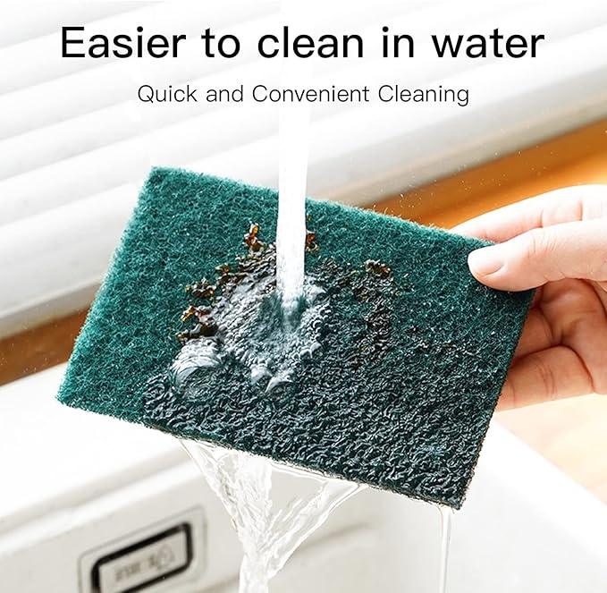GUEICN Heavy Duty Scour Pads Sponge Dish Scrubber Non-Scratch Green Reusable Household Scrub Pads for Kitchen and Dish Cleaning Tool (12Pcs)