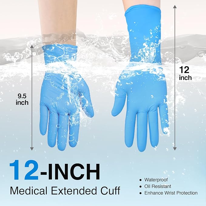 Schneider Nitrile Exam Gloves, Extended 12 Inches Cuff, X-Large, 1000-ct Box, 4 mil, Gloves Disposable Latex Free, Powder Free for Medical, Food Prep, Cleaning, Cooking, Blue