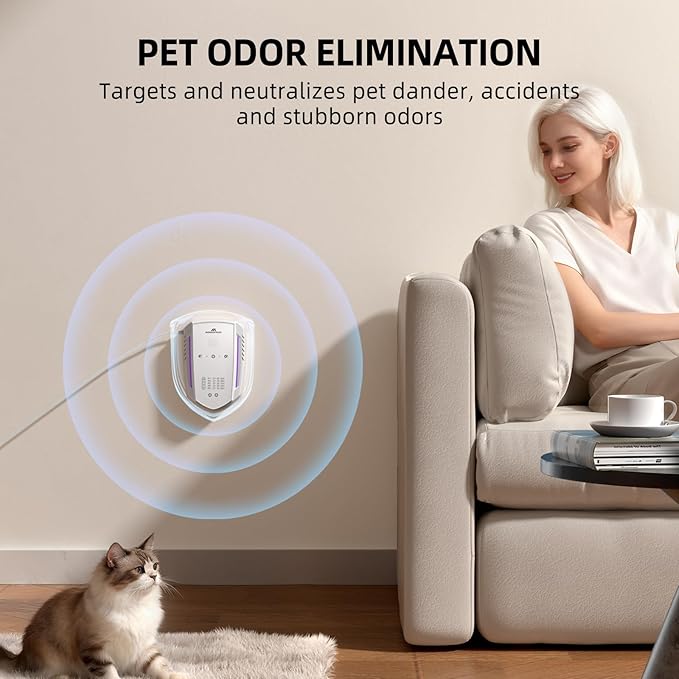 Morrerfresh Cat Litter Deodorizer & Pet Odor Eliminator for Home, Ozone Air Purifier Plug in for Strong Dog Poof, Litter Box Deodorizer with 5 Mode for Smoke, Wardrobe, Garage, Car