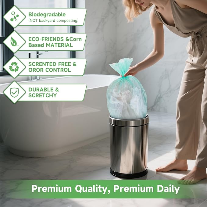 6 Gallon Trash Bags Compostable Green - Heihaily Medium Garbage Bags Strong Thick Bulk 100 Count Biodegradable Unscented for Home and Kitchen Office Liners Waste Basket Can