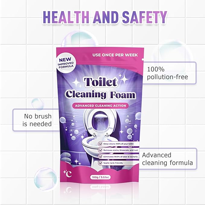 2pcs Toilet Cleaner, Toilet Bowl Cleaner Toilets Cleane, Self Activating Powder for Toilets Bowls Cleaning, Powerful Foaming Toilets Bowls Cleaner, Deep Cleaning (2, Blue) (2, Purple)