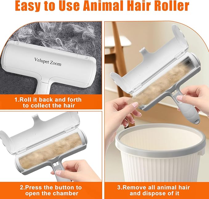 Velupet Zoom Pet Hair Remover Lint Roller for Pet,Cat Hair Removal Tool Reusable Lint Roller for Furniture, Couch, Carpet, Clothing and Bedding,White Red