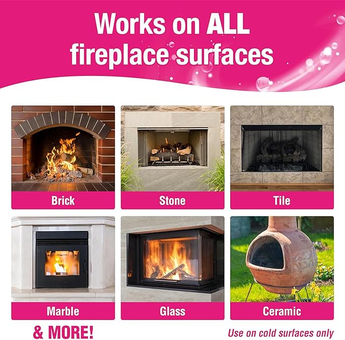 Quick'n Brite Fireplace Brick and Stone Cleaner 32oz with Scrub Brush - Natural Stone, Tile, and Marble Cleaner - Indoor Fireplace and Wood Stove Cleaning Kit - Pellet Stove Creosote Remover