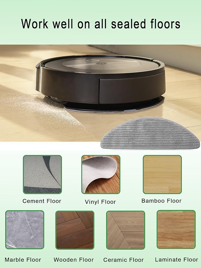 E-HAO Vacuum Replacement Parts for iRobot Roomba Combo i3, i3+, i5, i5+, i8, i8+, j5, j5+ models, 1 set Rubber Roller, 3 Reusable Mopping Pads, 3 HEPA Filters and 3 Edge-Sweeping Brushes