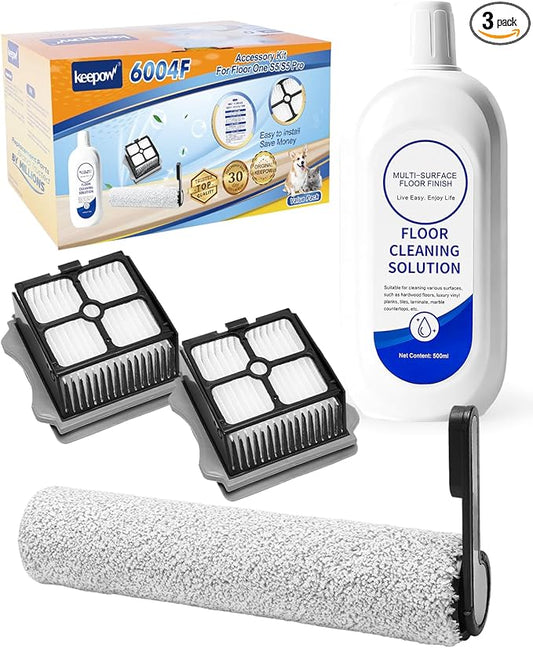 KEEPOW Vacuum Mop Replacement Compatible with Tineco Floor ONE S5 / iFLOOR 5 Breeze Complete Cordless Stick Vacuum, 1 HEPA Assembly & 1 Brush Roller & 500ml Solution Set (Not for S5 Combo Series)